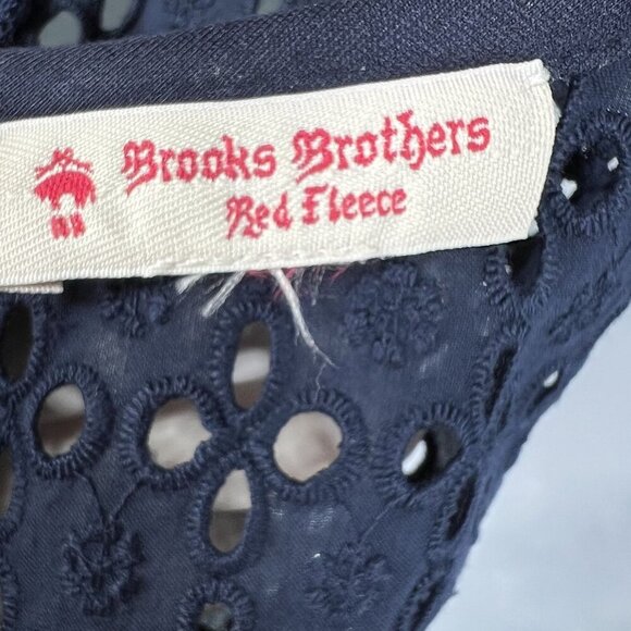 Brooks Brothers Red Fleece Womens XL Navy Eyelet Lace Yoke Shift Dress Stylish - Picture 12 of 15